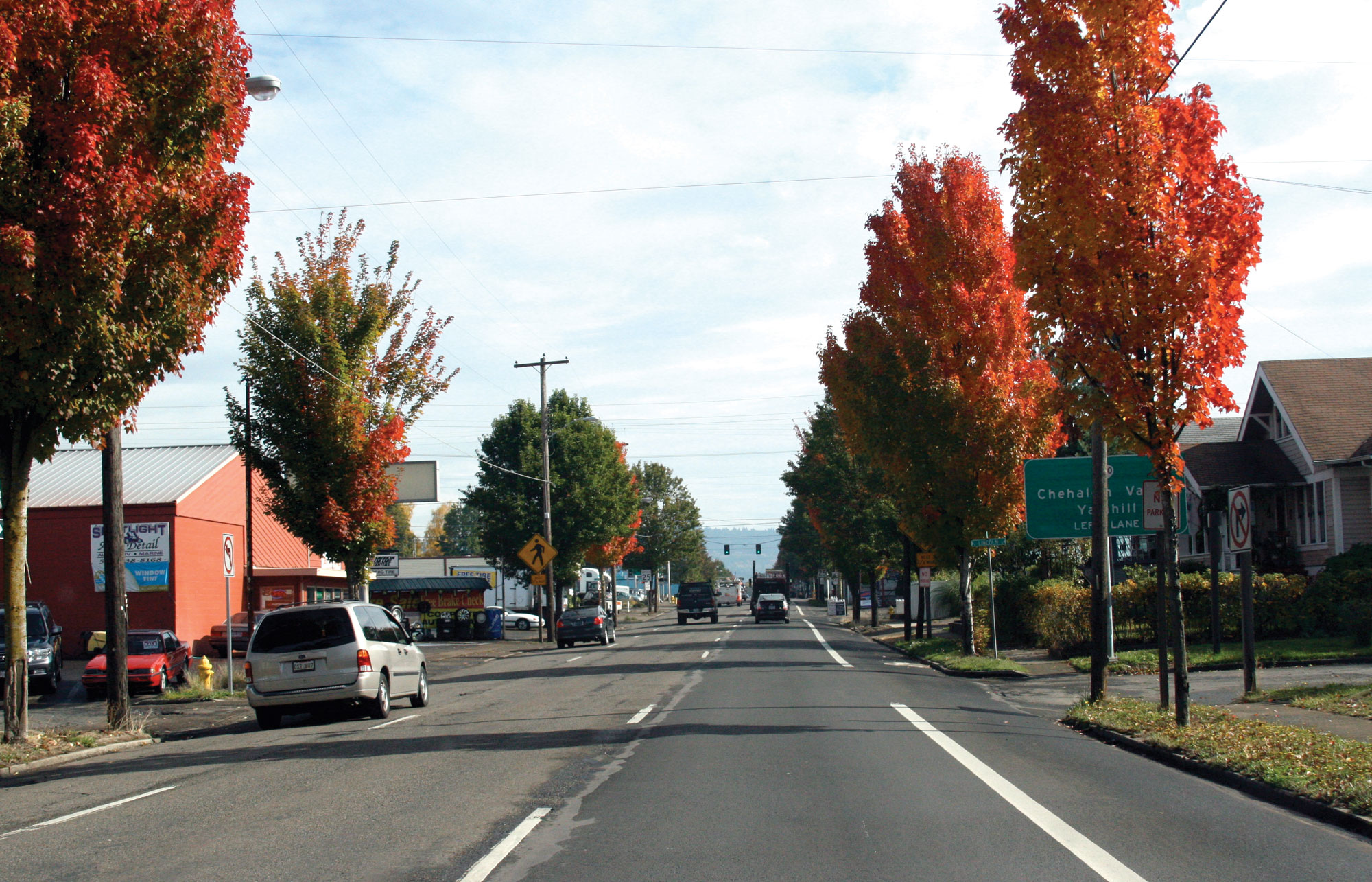 A photo of downtown Newberg, Oregon in the Fall