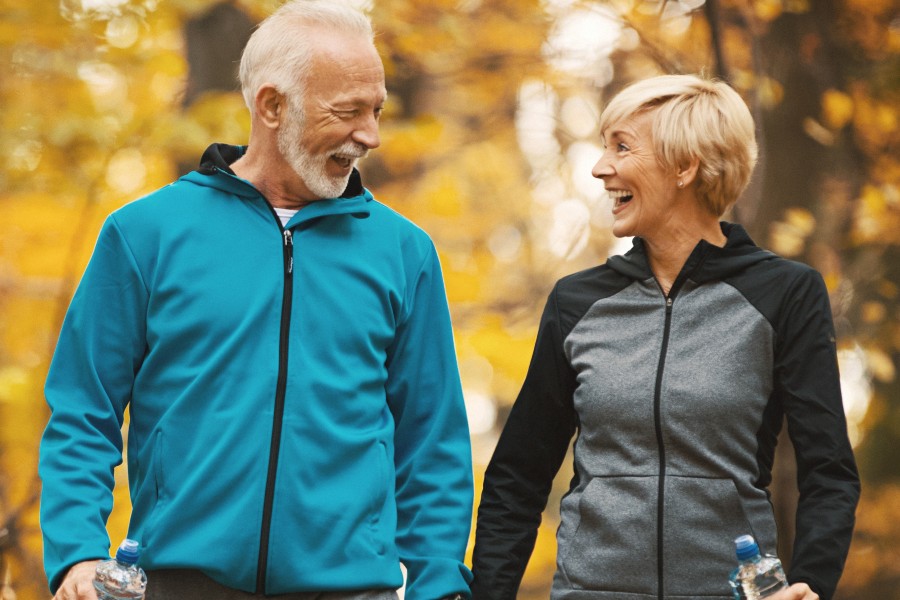 Senior couple enjoying a trail walk in Newberg, OR